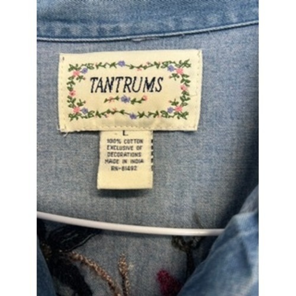 Tantrums Vintage Whimsy Floral Embroidered Denim Jacket Denim Grannycore Large - Picture 4 of 4